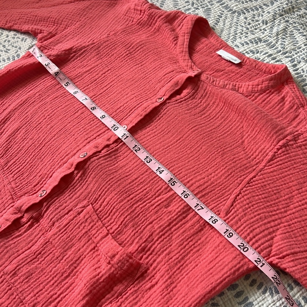 PUREJILL 100% Cotton Gauzy Button-Up Tunic Top in Coral - Picture 7 of 8